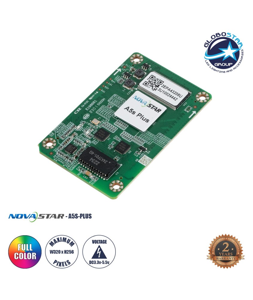 GLOBOSTAR® A5S-PLUS 41057 Novastar A5S-PLUS Receiving Card για Οθόνες LED Video Wall με Loading Capacity σε Pixel 512 x 384px - Gigabit Network Ethernet Input & Output Ports - DC 5V IP20 - Μ7 x Π4.5 x Υ0.8cm - 2 Χρόνια Εγγύηση